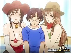 Nerd gets dick between busty babes tits - Boobalicious - Hentai.xxx