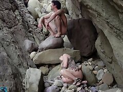 Cave woman comes for sex and gets all of her holes filled