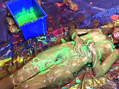 Highly Super-naughty Sexy Girl, playing with Custard Pies and Sloppy Slime