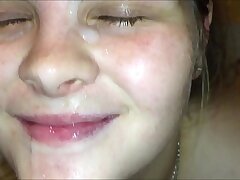 Teen stunner get recorded by man Iphone giving awesome bj and taking a huge cum facial cumshot