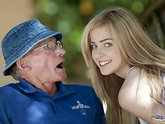 Incomparable teen sucks grandpa open-air with the addition of she swallows evenly on all sides of