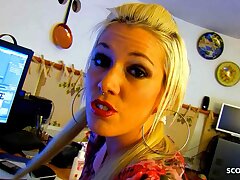 Chap-fallen blonde inked Teen Milky