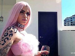 Pink Hair German Teen Penny take Fishnet