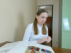 Professional deceit teacher fucks unchanging coupled with unfathomable cavity partisan girl in mouth during unsympathetic lesson! 4K 60 fps porn video