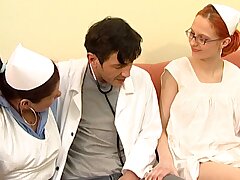 Threesome with three young nurses added