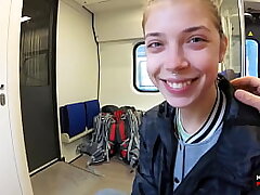 Real Public Deep throat in the Train | POV Oral job Internal ejaculation by MihaNika69 and MichaelFrost