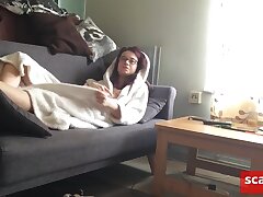 Slut girl in bathrobe gets her morning cumload