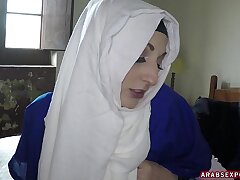 Pretty arab girl deepthroats him off for money