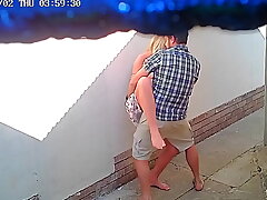 Cctv camera caught duo screwing outside